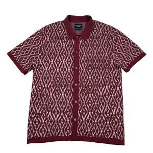 Abercrombie & Fitch Polo Shirt Sweater Knit Burgundy Geometric Button Front